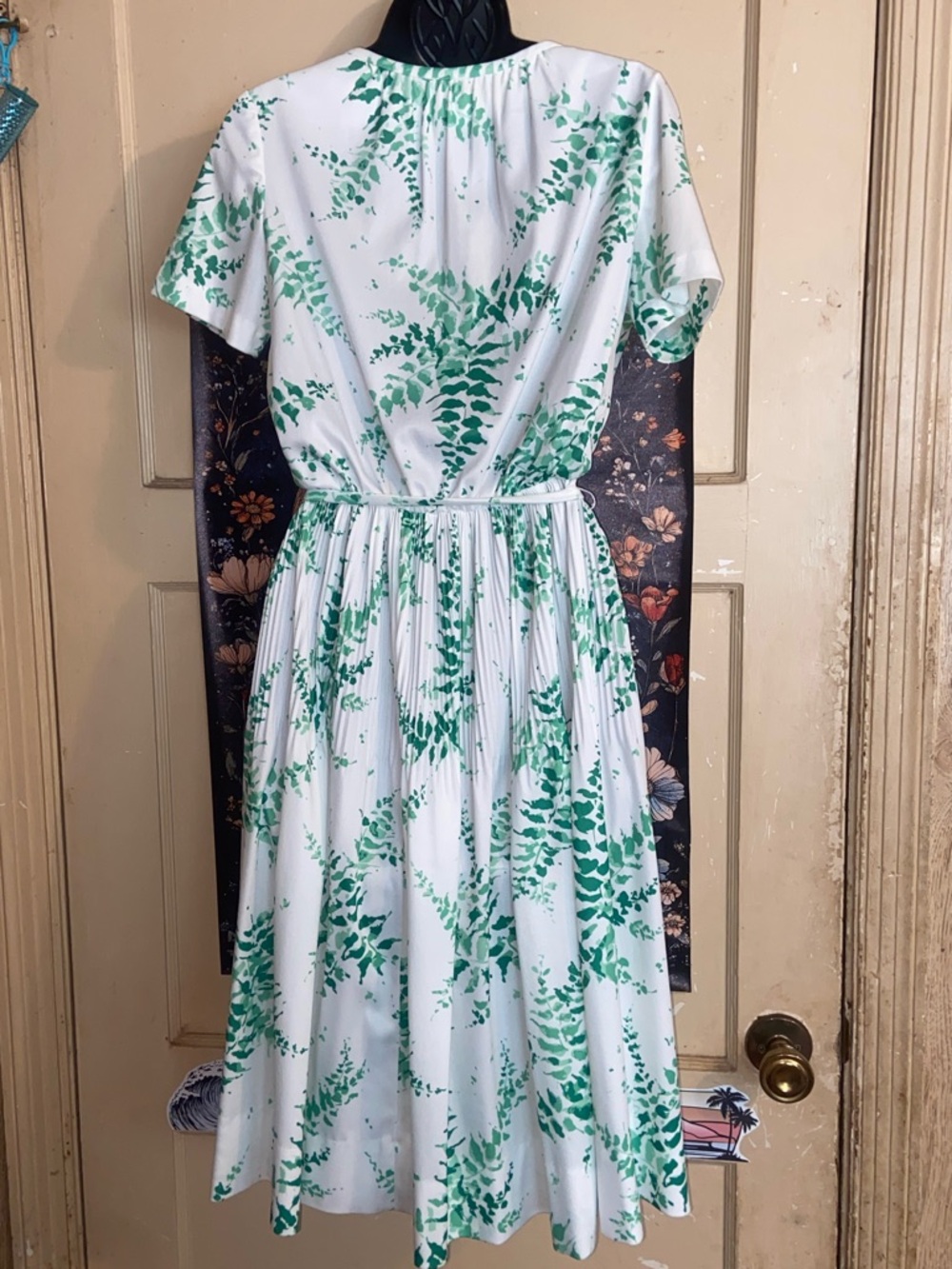 70s FLAIR FERN DRESS Green & White Vintage GORGEOUS - Picture 2 of 7